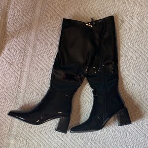 Feetquake Black Patent Leather Knee-High Boots